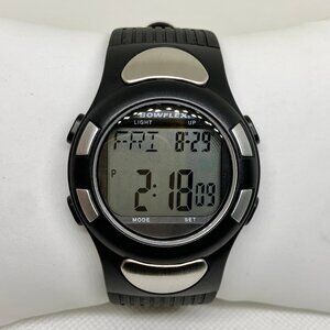 Bowflex men’s digital watch 42mm quartz black silver tone plastic running